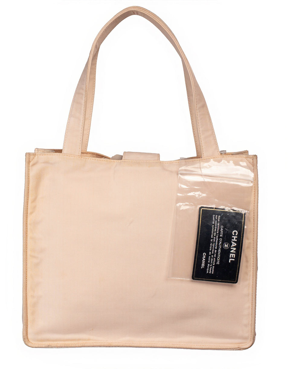 BABY PINK NYLON CC LOGO SMALL BUTTON TOTE *AS IS*