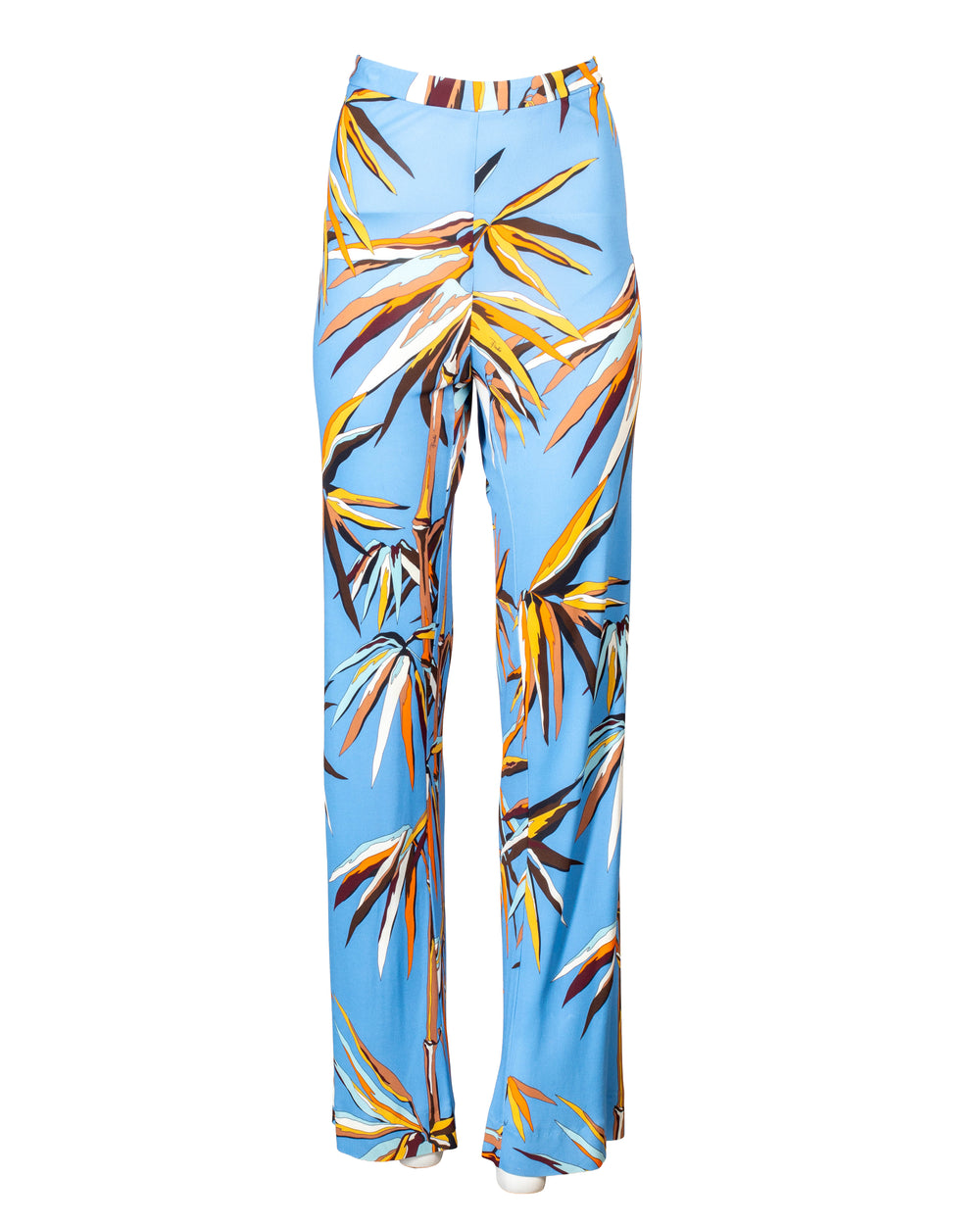 LIGHT BLUE PALM PRINTED PANTS @EBAREN