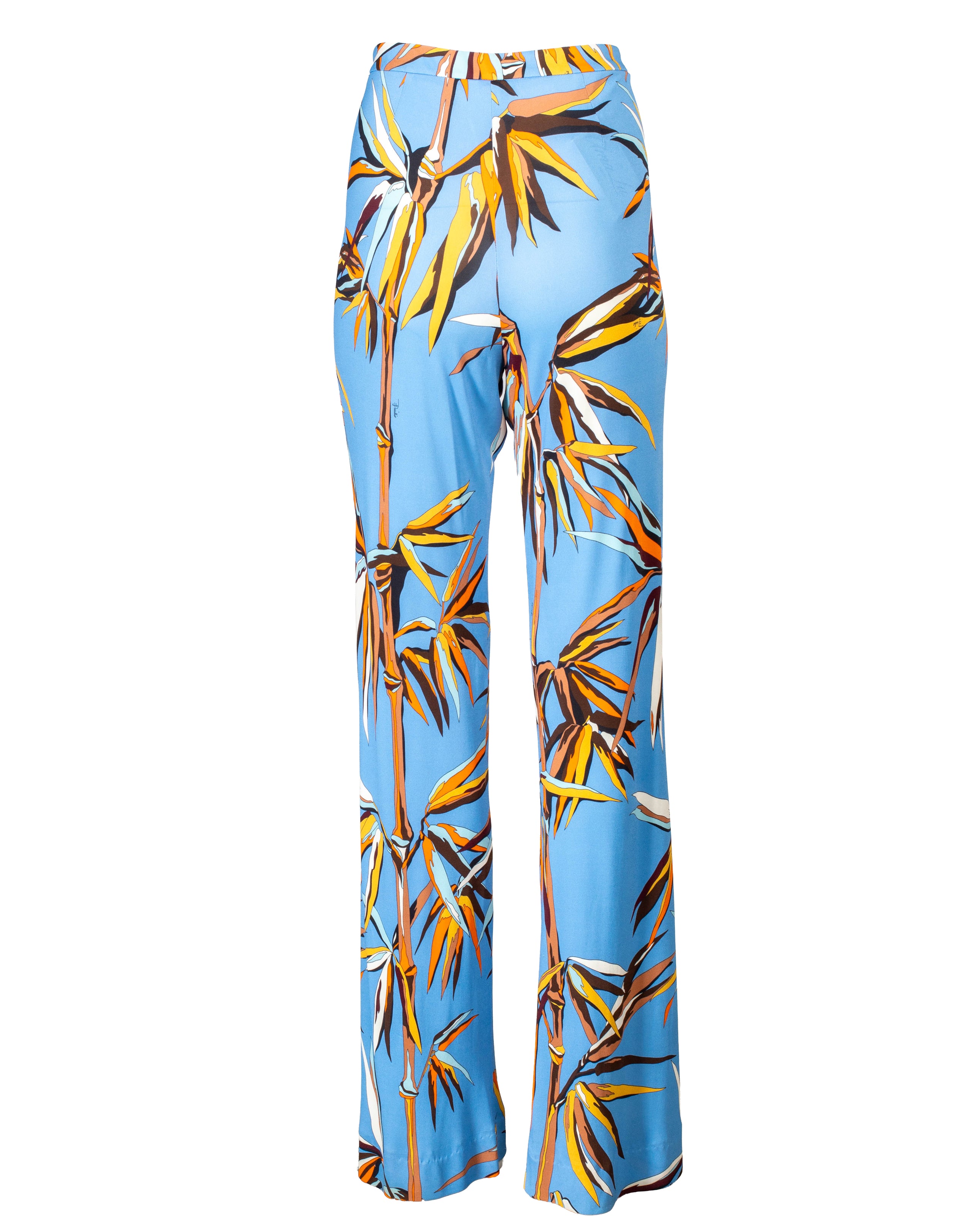 LIGHT BLUE PALM PRINTED PANTS @EBAREN