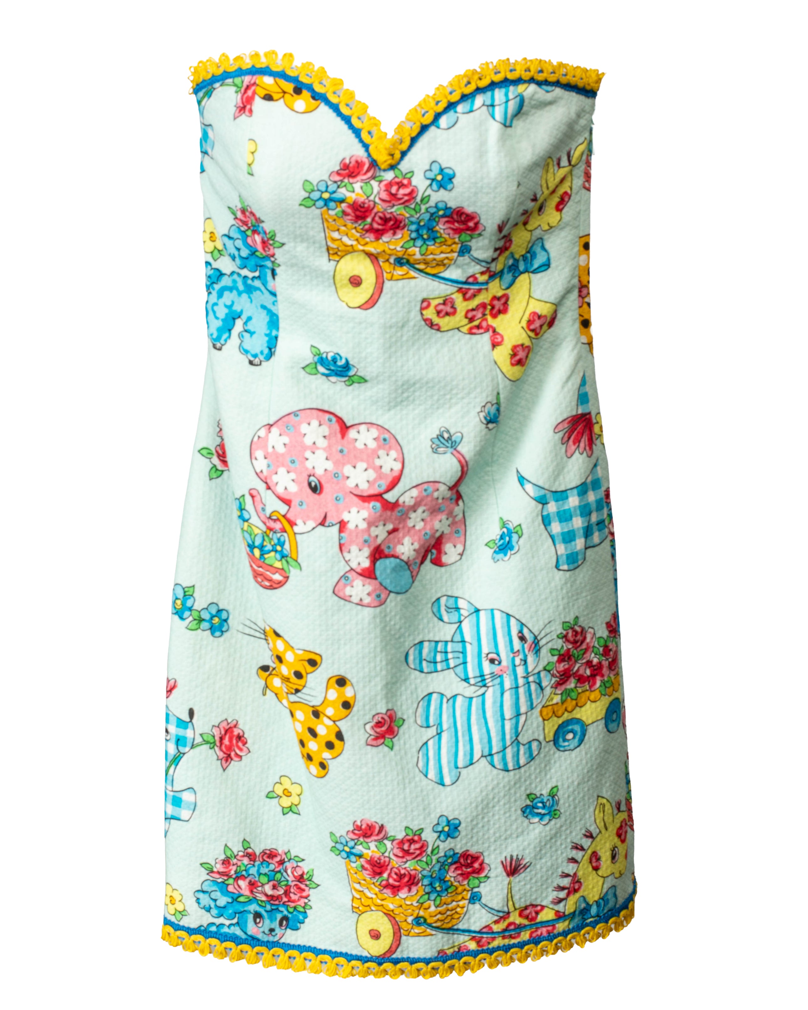 ANIMAL & FLORAL PRINTED MINI DRESS W YELLOW TRIM (NWT)