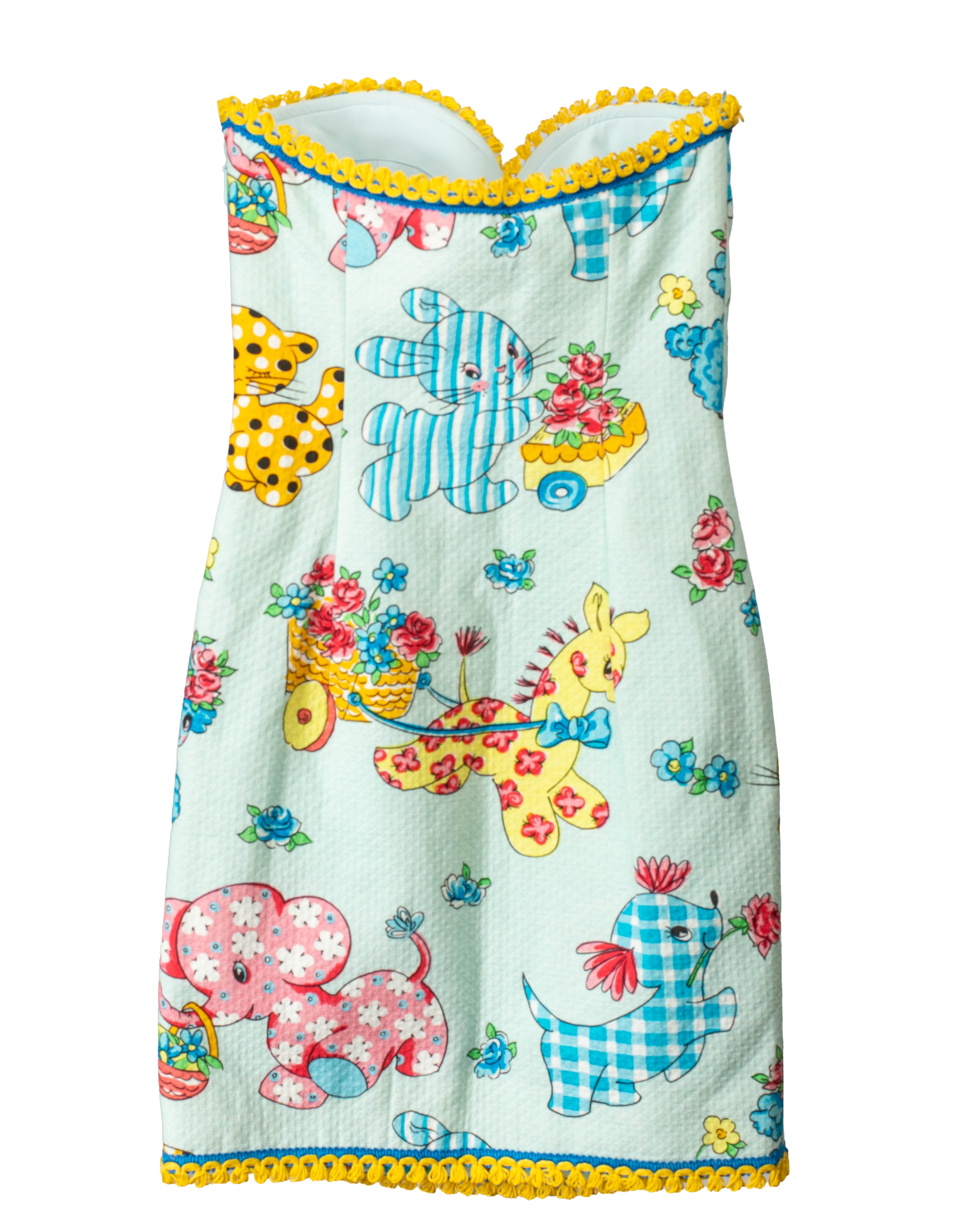 ANIMAL & FLORAL PRINTED MINI DRESS W YELLOW TRIM (NWT)