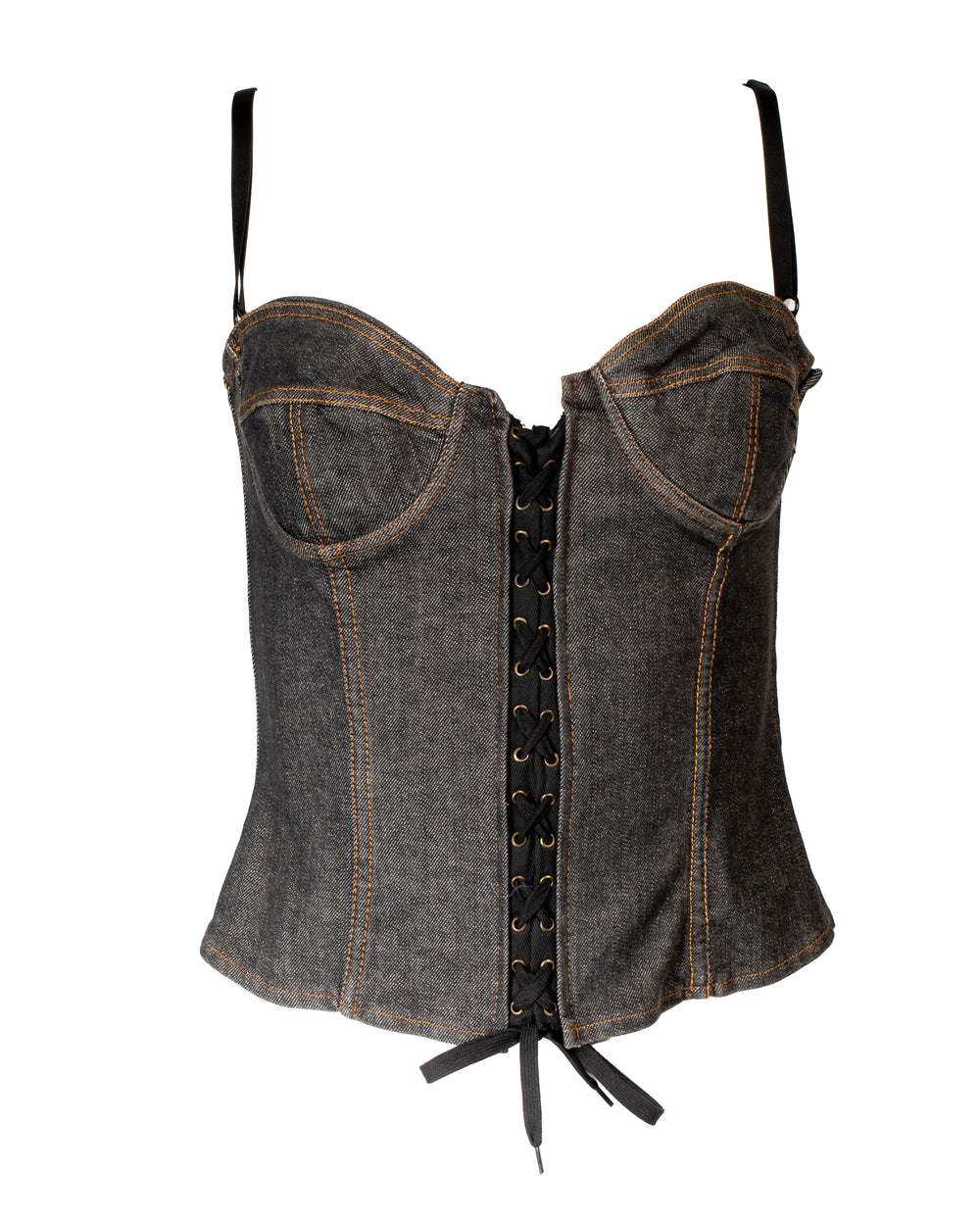 00S GREY DENIM BUSTIER TOP
