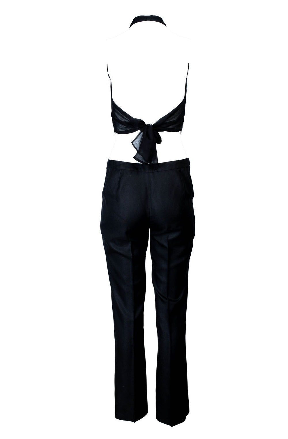 90s BLACK SILK HALTER TOP & TROUSERS SET