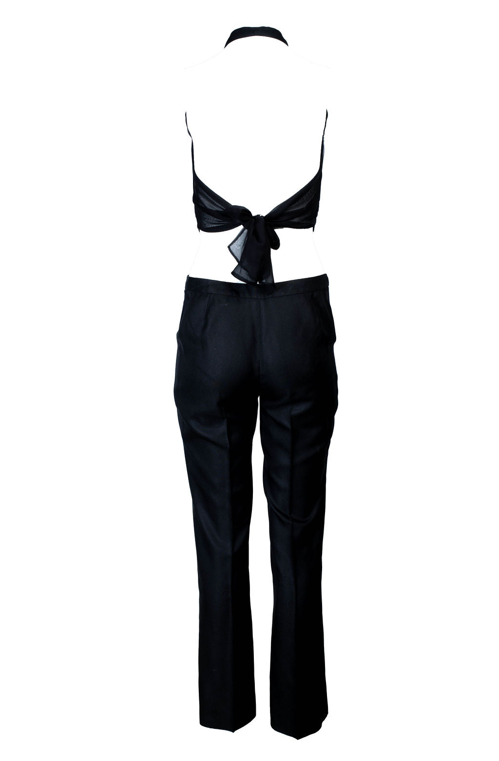 90s BLACK SILK HALTER TOP & TROUSERS SET