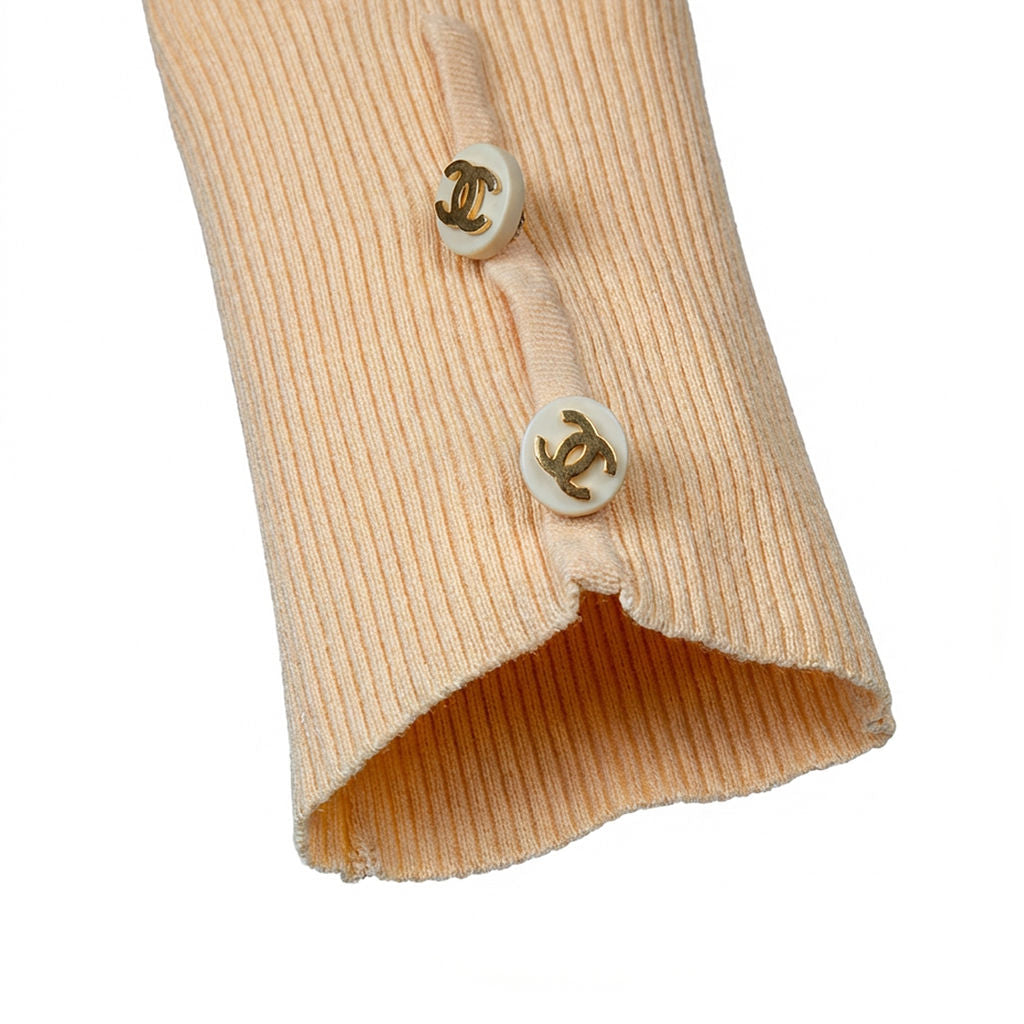 90s Ribbed Cream Wraparound Cardigan Collared Top @JCCG