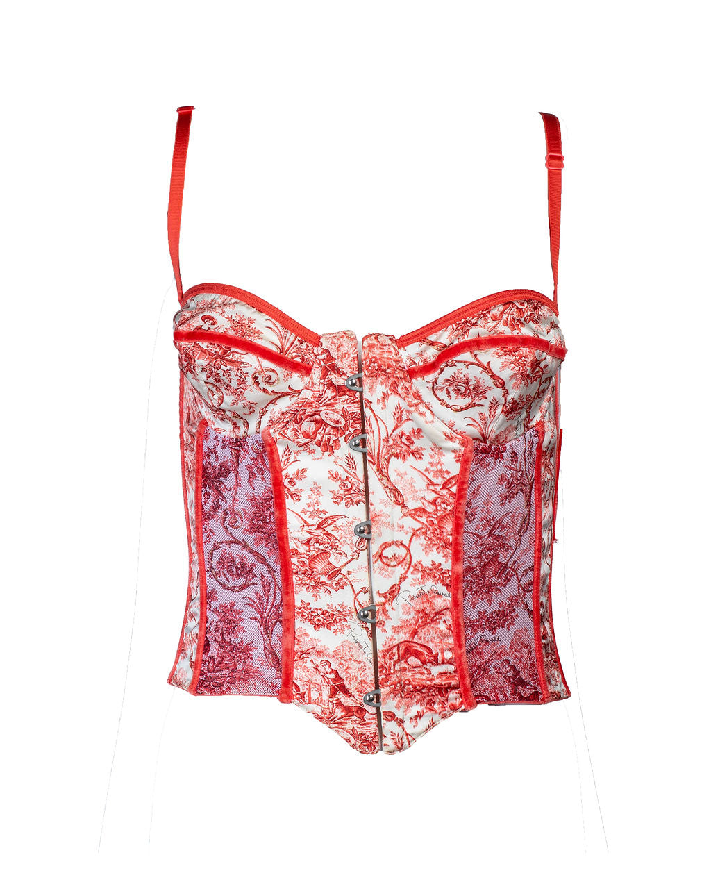 SS03 PORCELAIN PRINT MESH CORSET W VELVET DETAILS