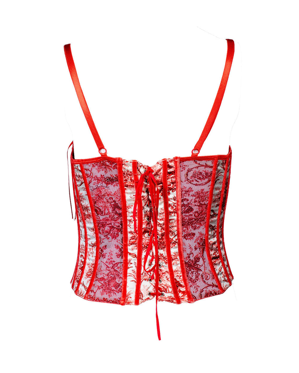 SS03 PORCELAIN PRINT MESH CORSET W VELVET DETAILS