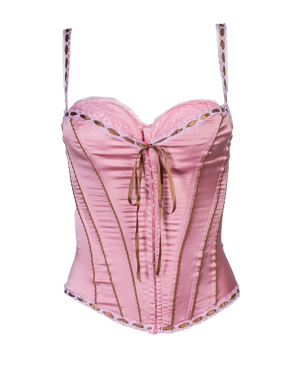 PINK & BROWN RIBBON SATIN CORSET @IRIK