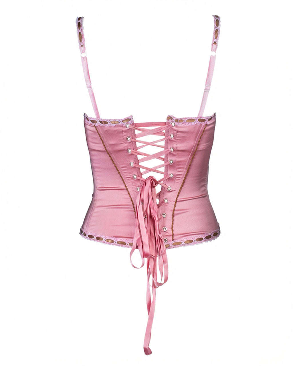 PINK & BROWN RIBBON SATIN CORSET @IRIK