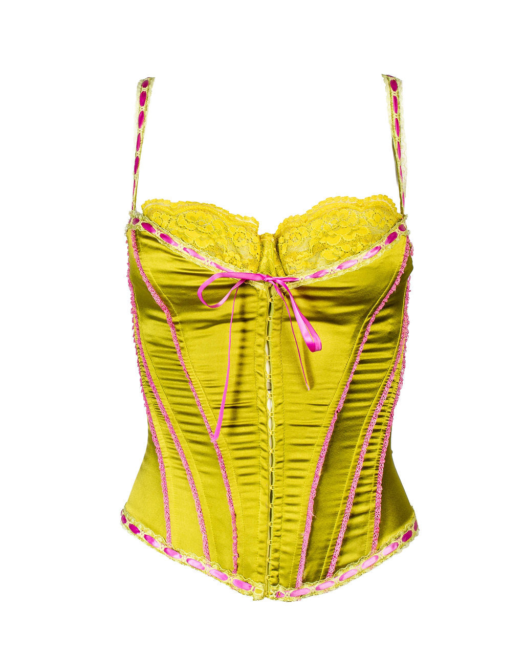 EARTH GREEN LACE CORSET W PURPLE RIBBON @IRIK