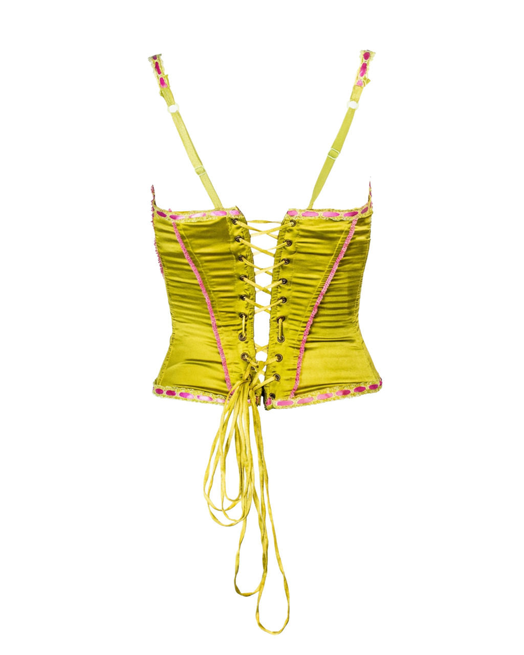 EARTH GREEN LACE CORSET W PURPLE RIBBON @IRIK