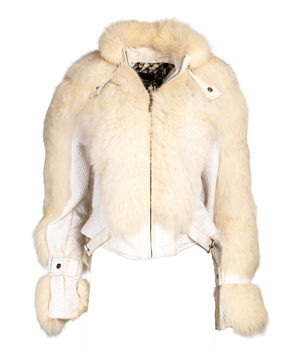 White Moto Jacket w/ Fox Fur