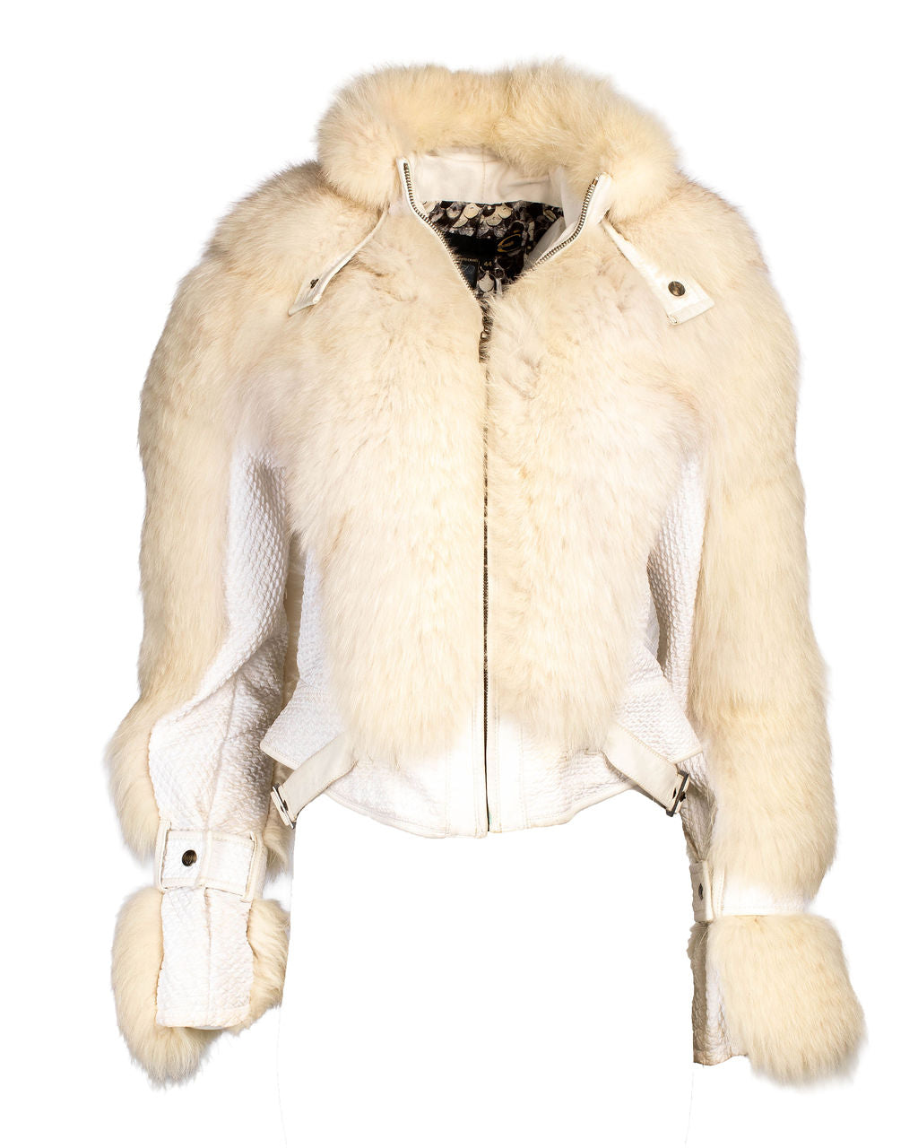 White Moto Jacket w/ Fox Fur