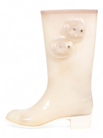 SPARKLY CAMELIA FLOWER RAIN BOOTS