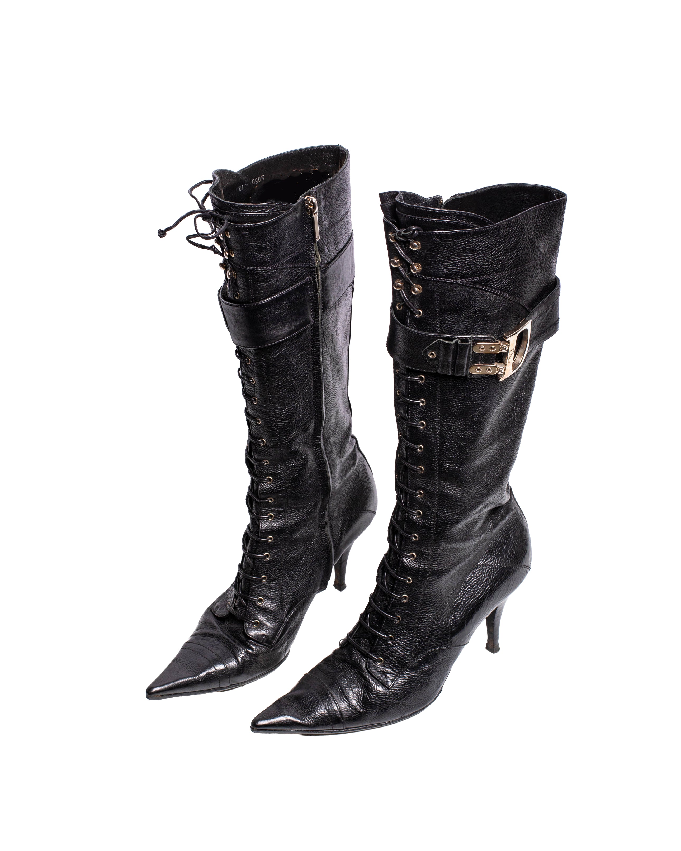 BLACK GALLIANO ERA LEATHER "D" BOOTS