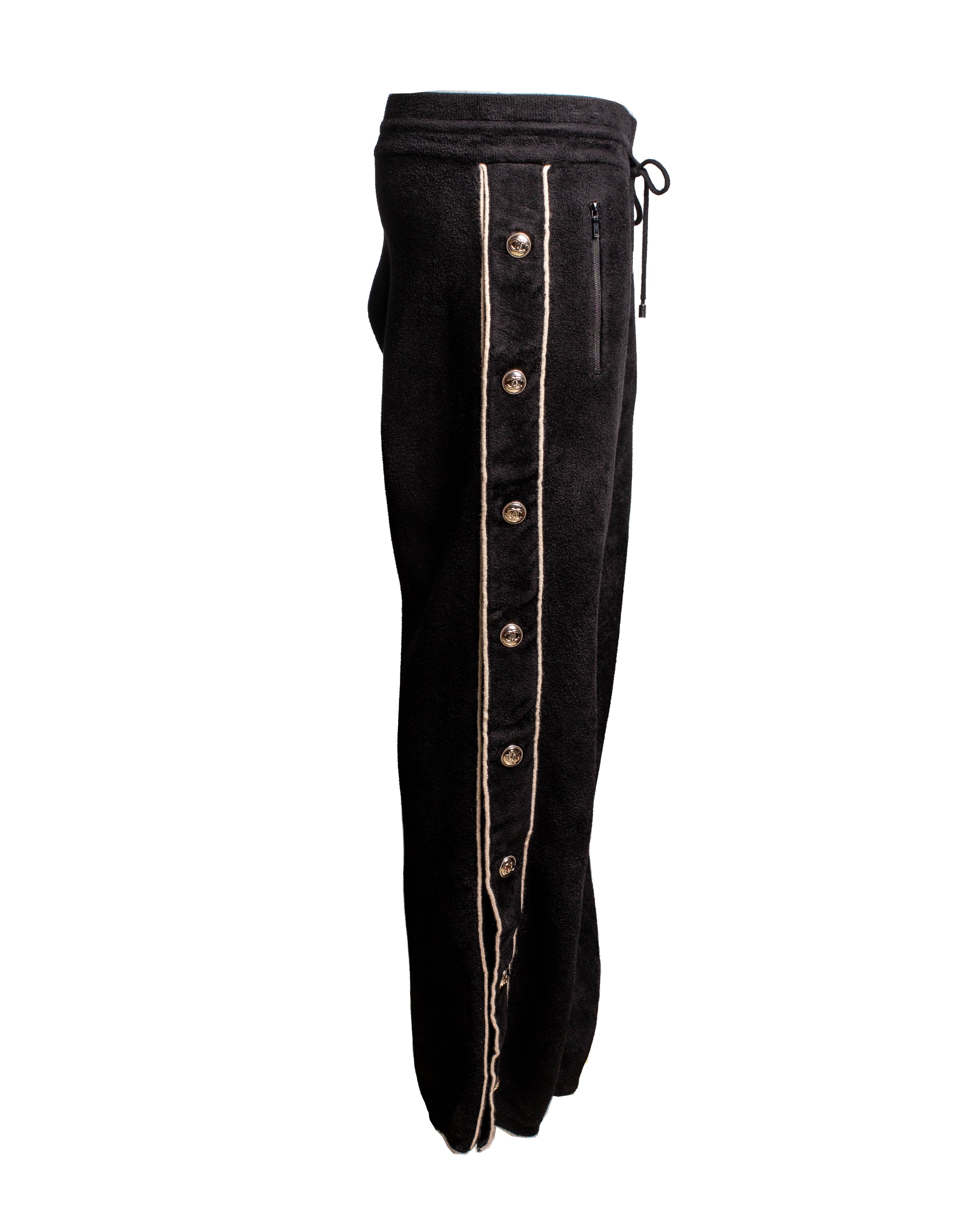 BLACK CHENILLE TEARAWAY SWEATPANTS