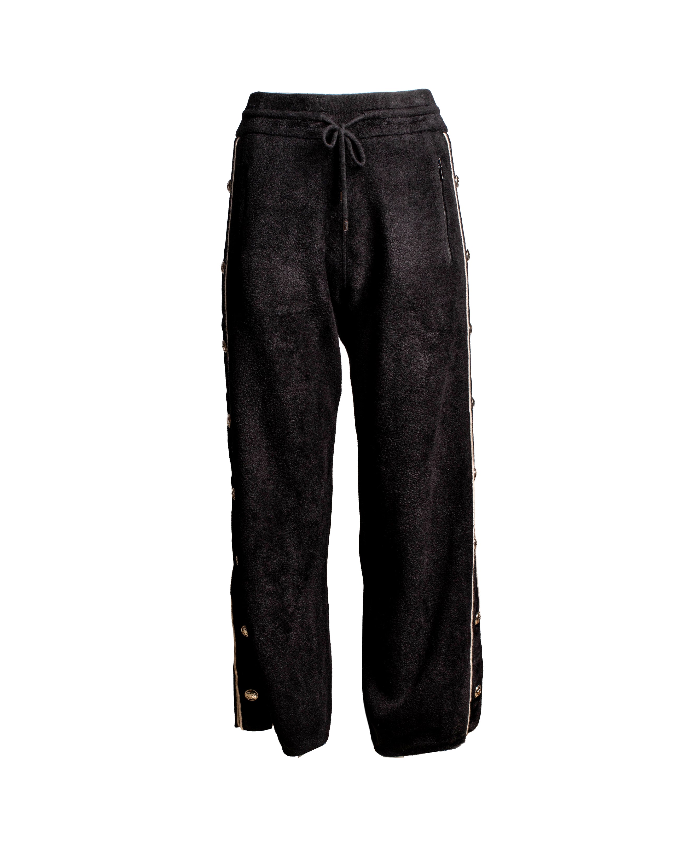 BLACK CHENILLE TEARAWAY SWEATPANTS