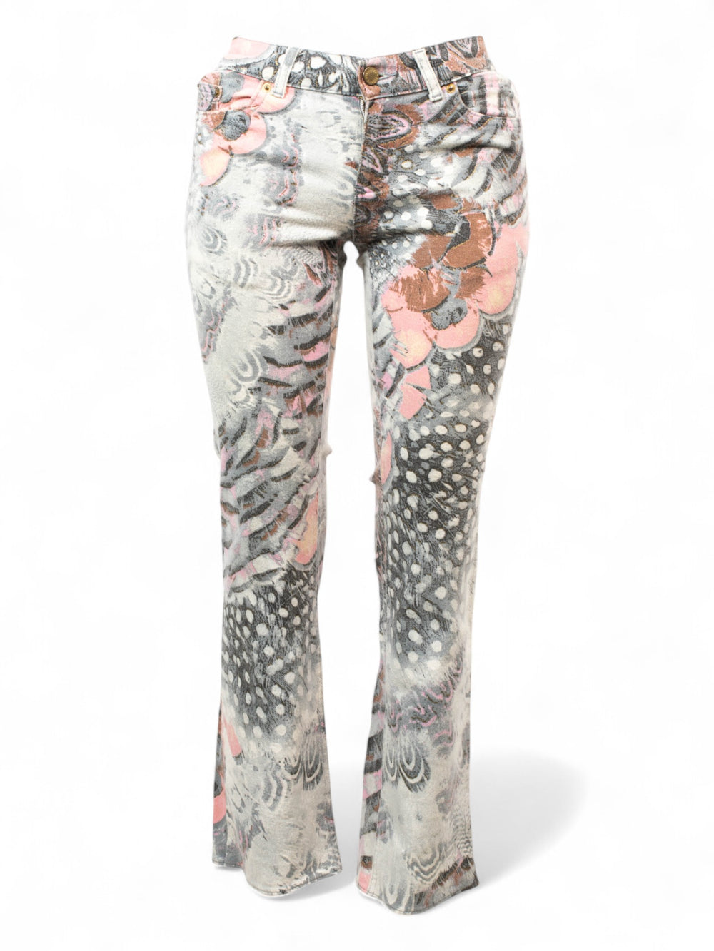 SS2004 PINK AND GREY FEATHER MID RISE JEANS