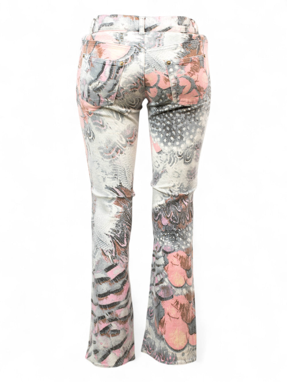 SS2004 PINK AND GREY FEATHER MID RISE JEANS