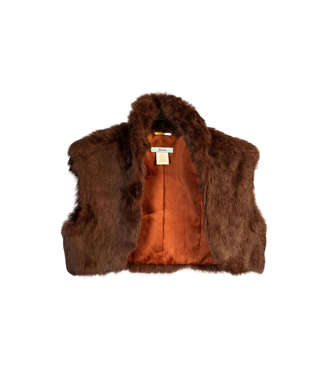 BROWN RABBIT FUR CROPPED VEST