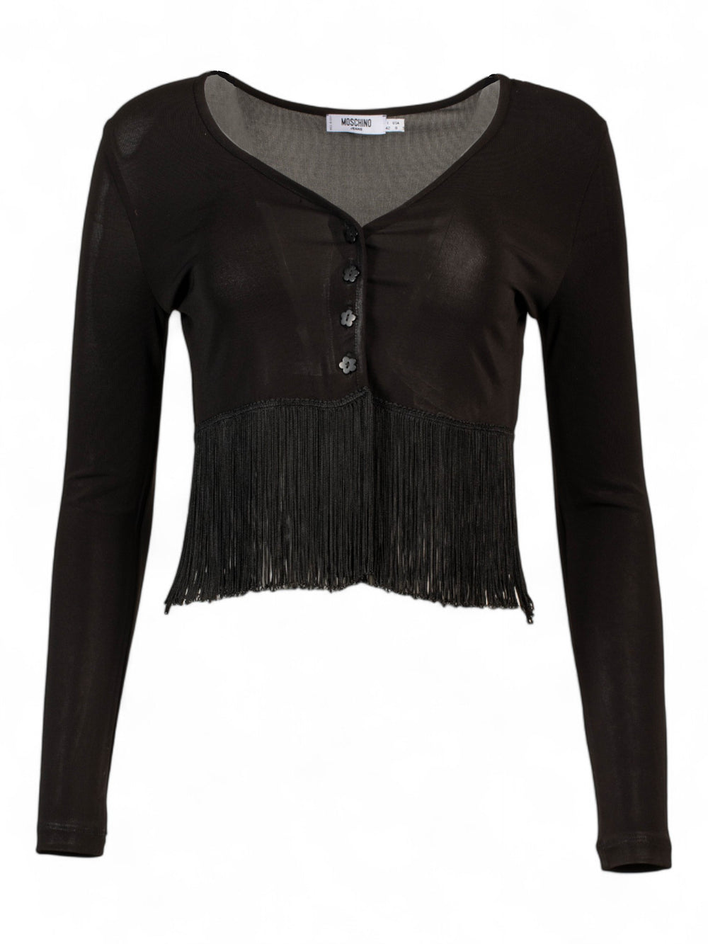BLACK FRINGE BUTTON DOWN CARDIGAN