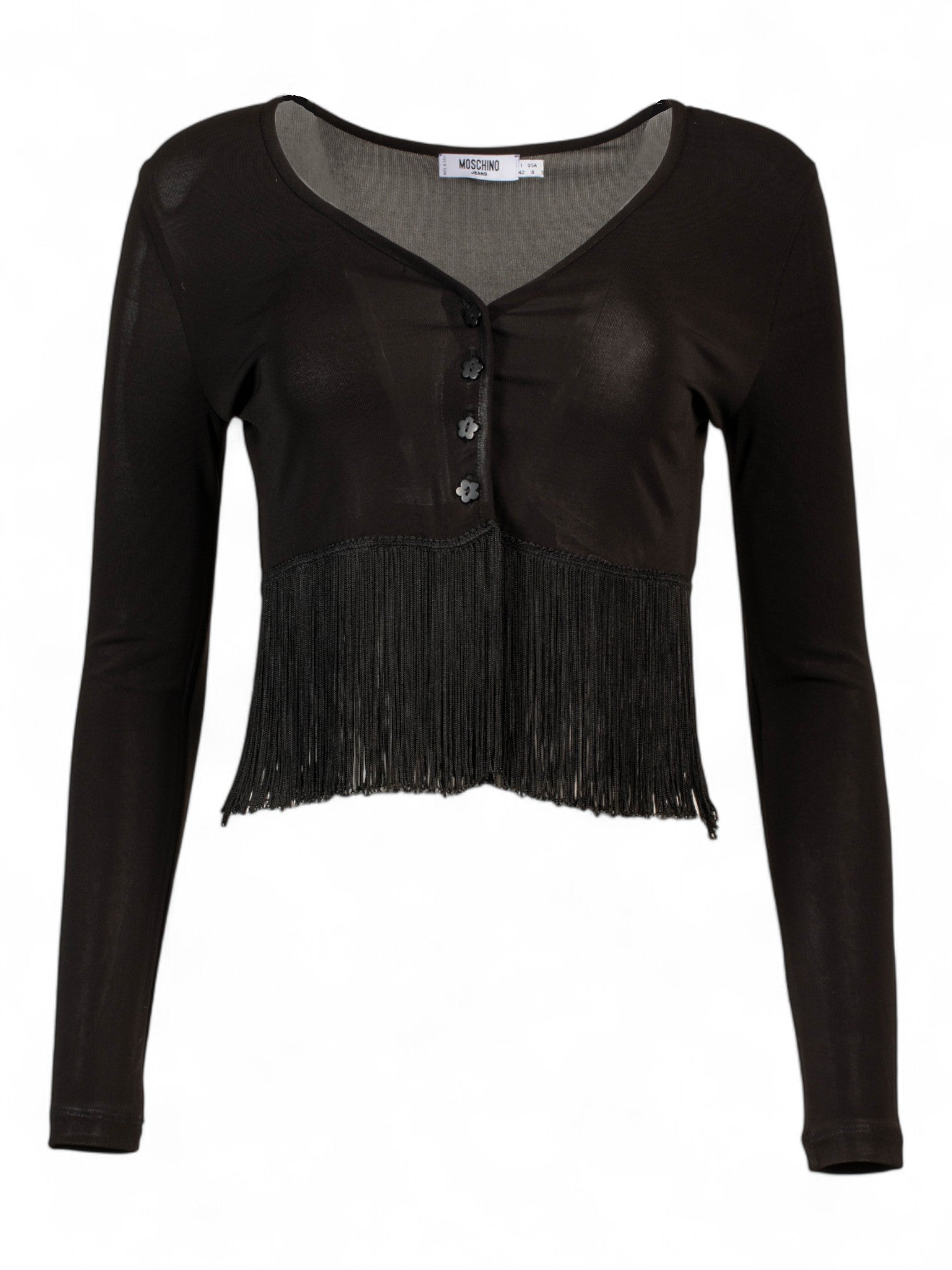 BLACK FRINGE BUTTON DOWN CARDIGAN