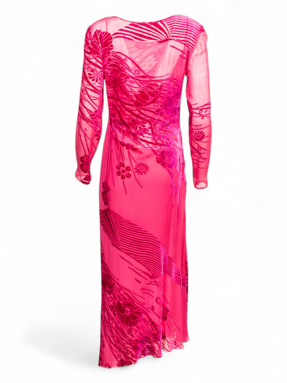00S PINK SHEER L/S MAXI DRESS W VELVET DETAILS & SLIP