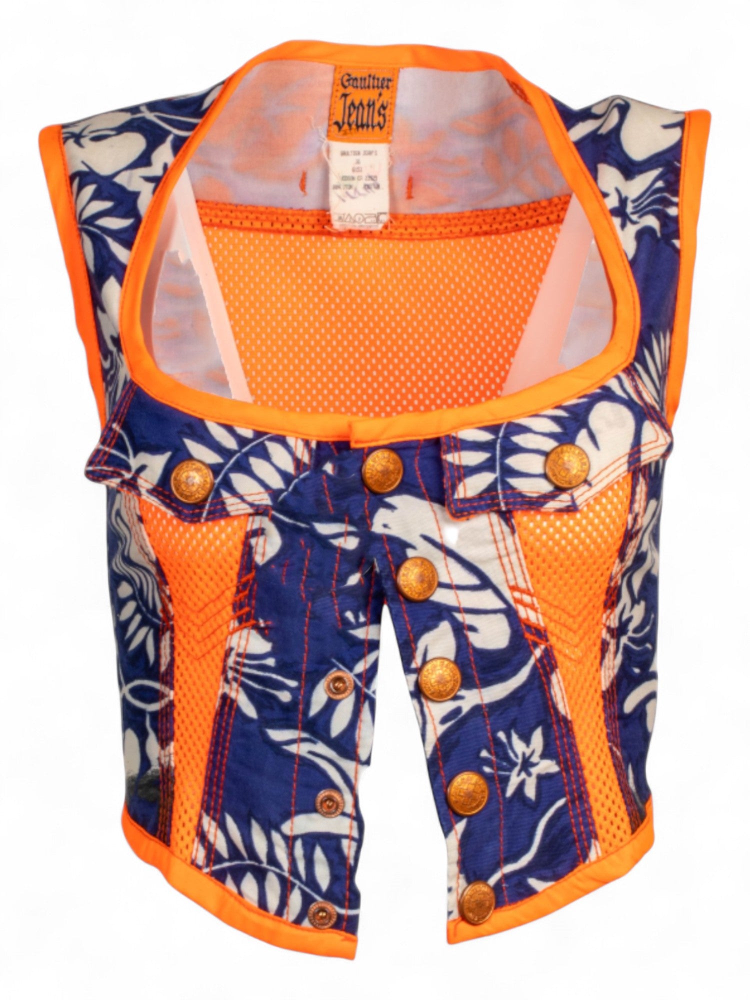 90S FLORAL & NEON ORANGE MESH VEST