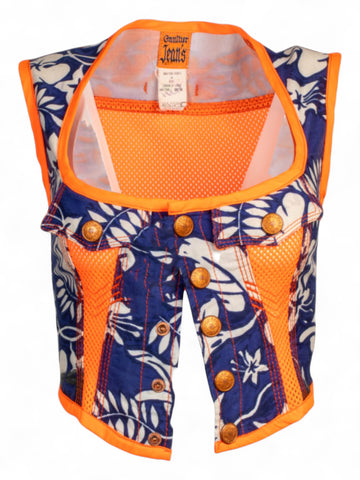 90S FLORAL & NEON ORANGE MESH VEST