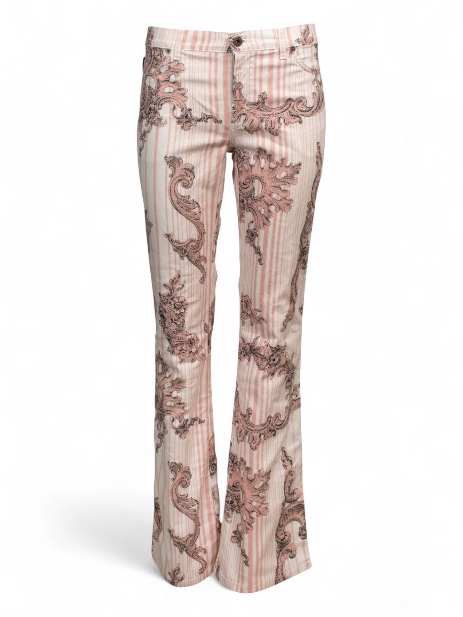 PINK & WHITE STRIPED ORNATE JEANS
