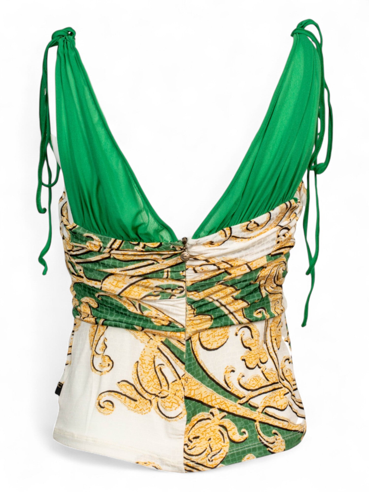 GREEN ORNATE PRINTED TOP & SATIN SHORTS SET