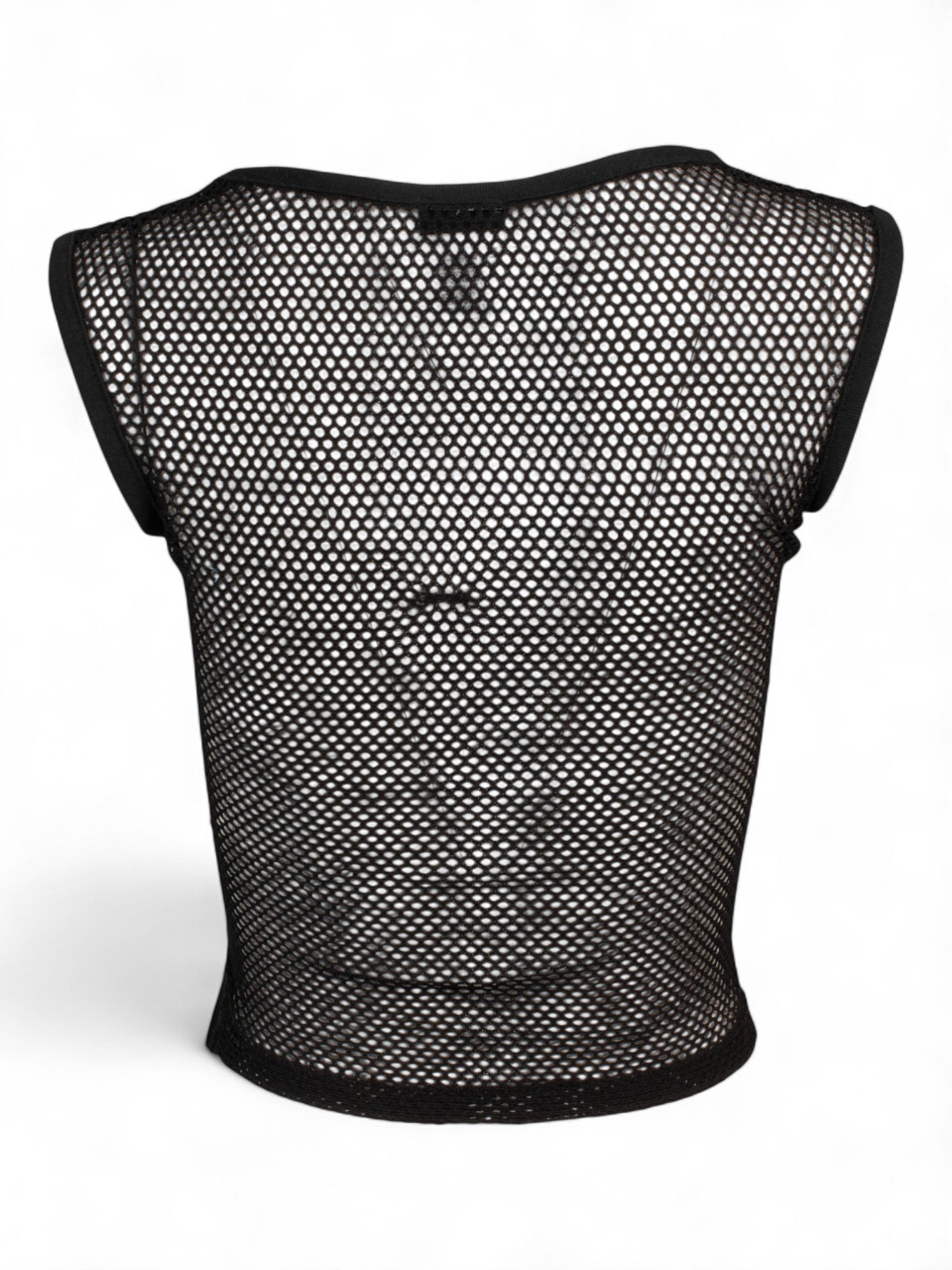 "KISS & FLAME" BLACK FISHNET/LEATHER TANK