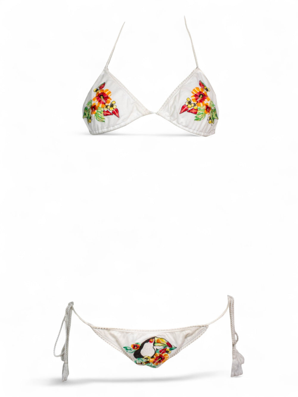 PARROT EMBROIDERED WHITE 2PC BIKINI
