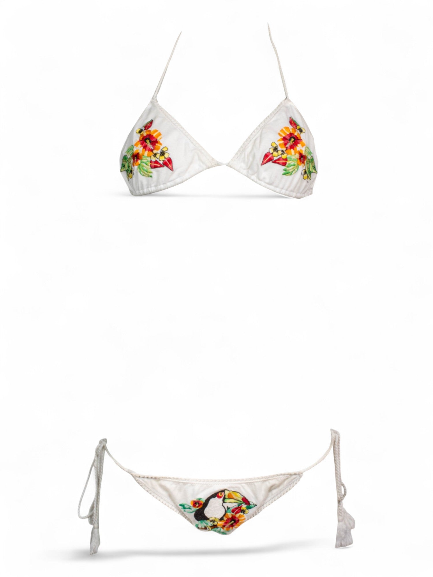PARROT EMBROIDERED WHITE 2PC BIKINI