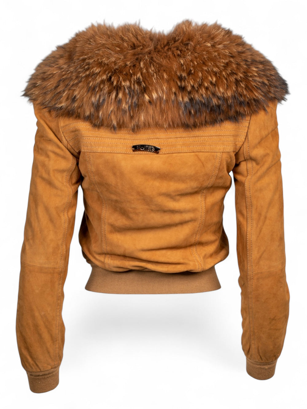 SUEDE CAMEL ZIP UP JACKET WITH FUR COLLAR (AS IS)