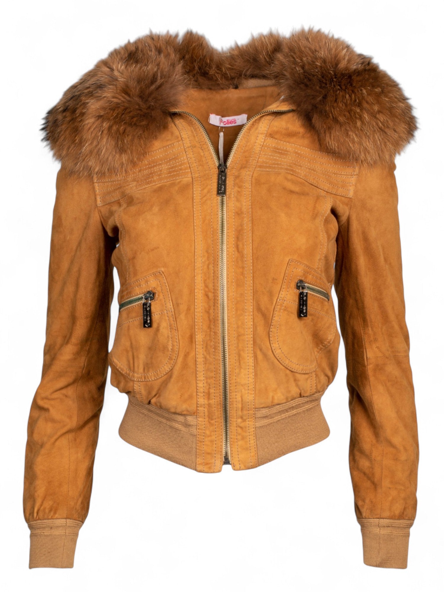 SUEDE CAMEL ZIP UP JACKET WITH FUR COLLAR (AS IS)