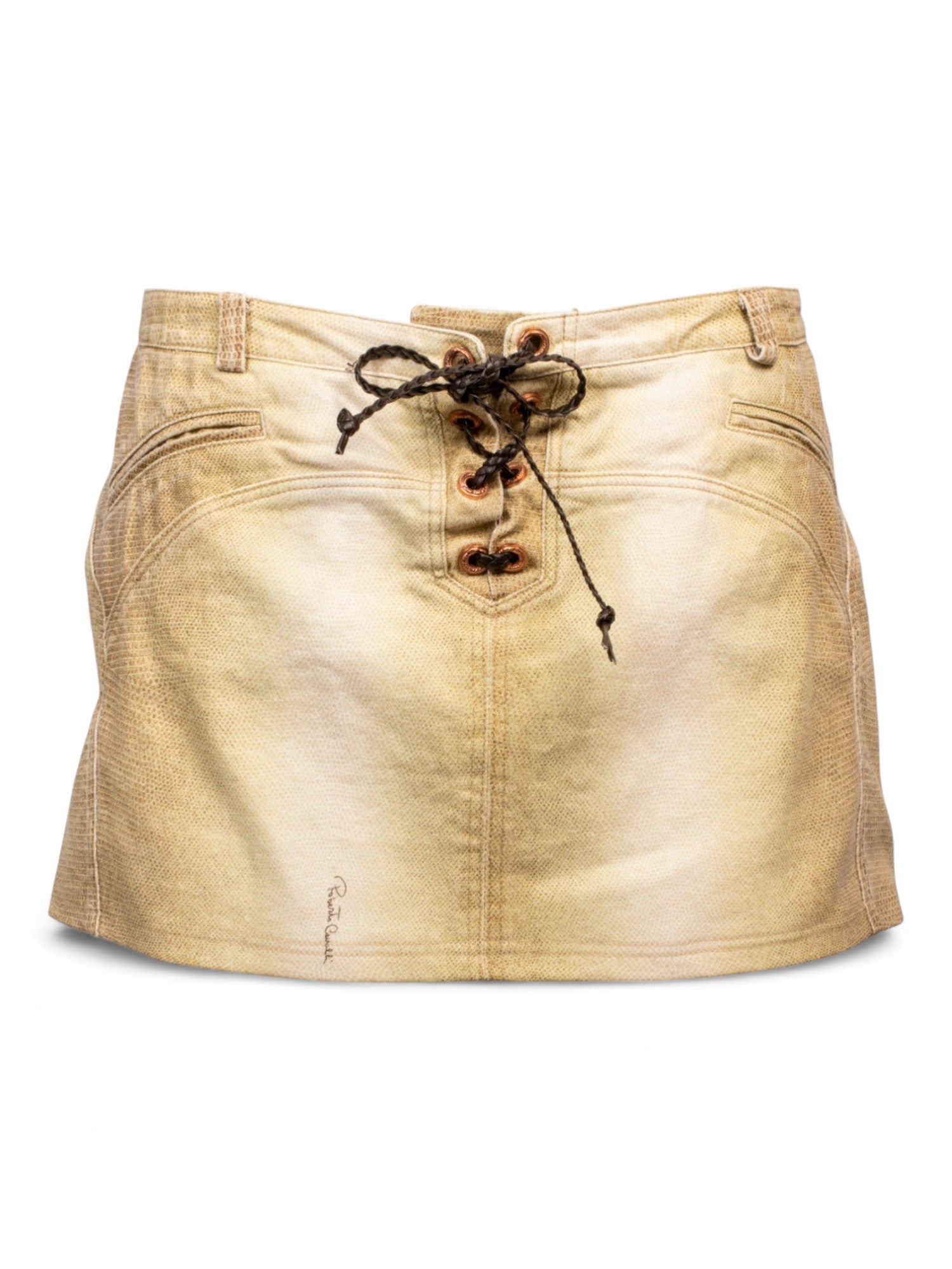 SS02 LIZARD PRINT MINI SKIRT W LEATHER TIES