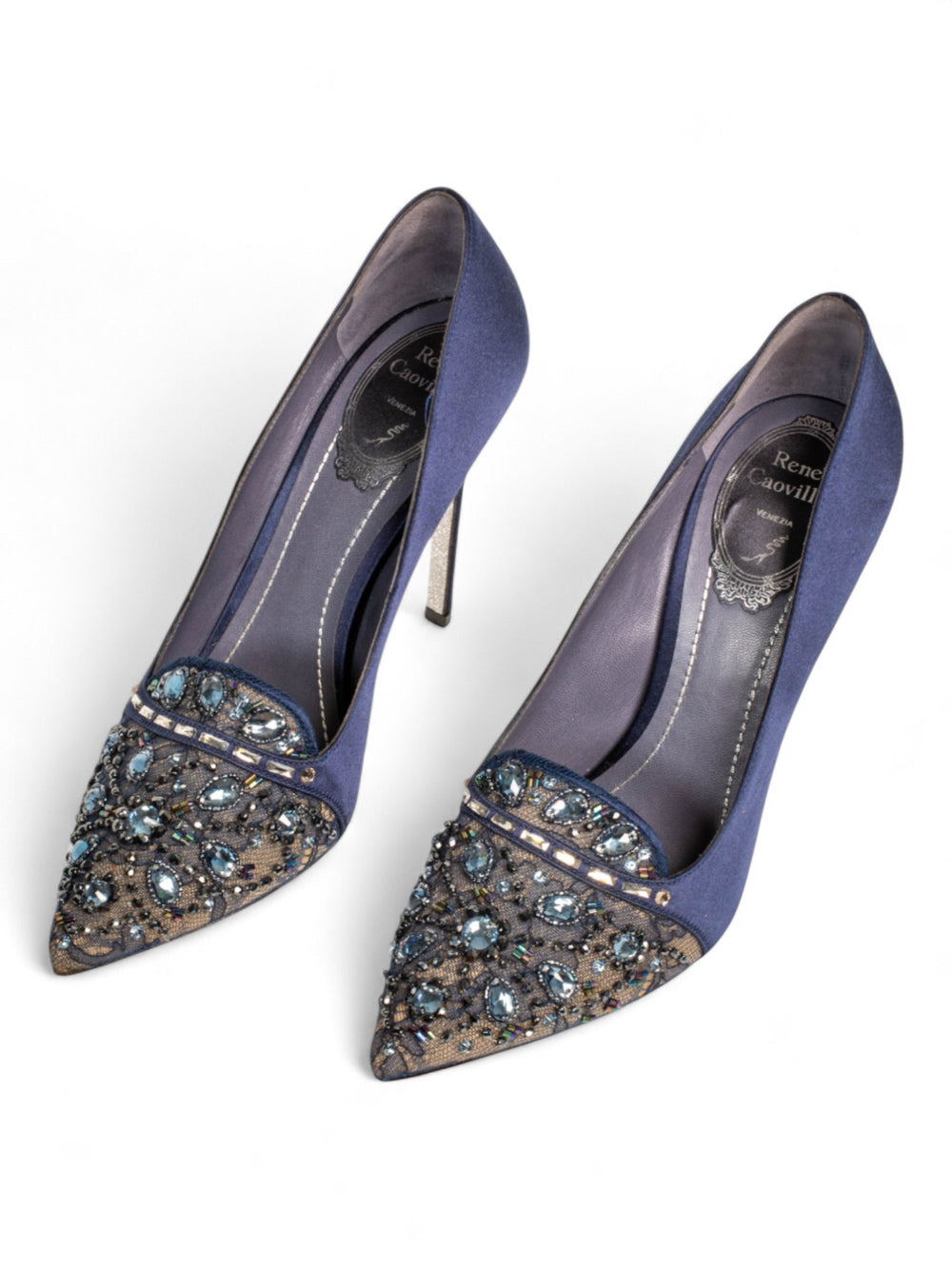 BLUE BEDAZZLED SEQUIN BEADED PUMPS @JKOVA