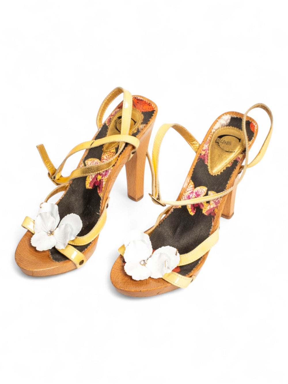 WOODEN FLORAL MULES WITH CERAMIC FLOWER DETAILS
