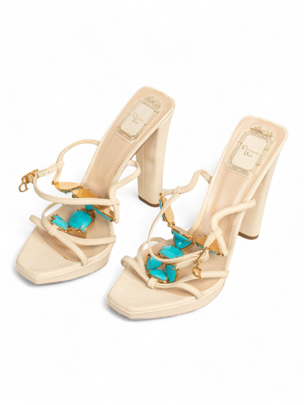 SNAKE EMBOSSED TURQUOISE STONED HEELS @MDSG