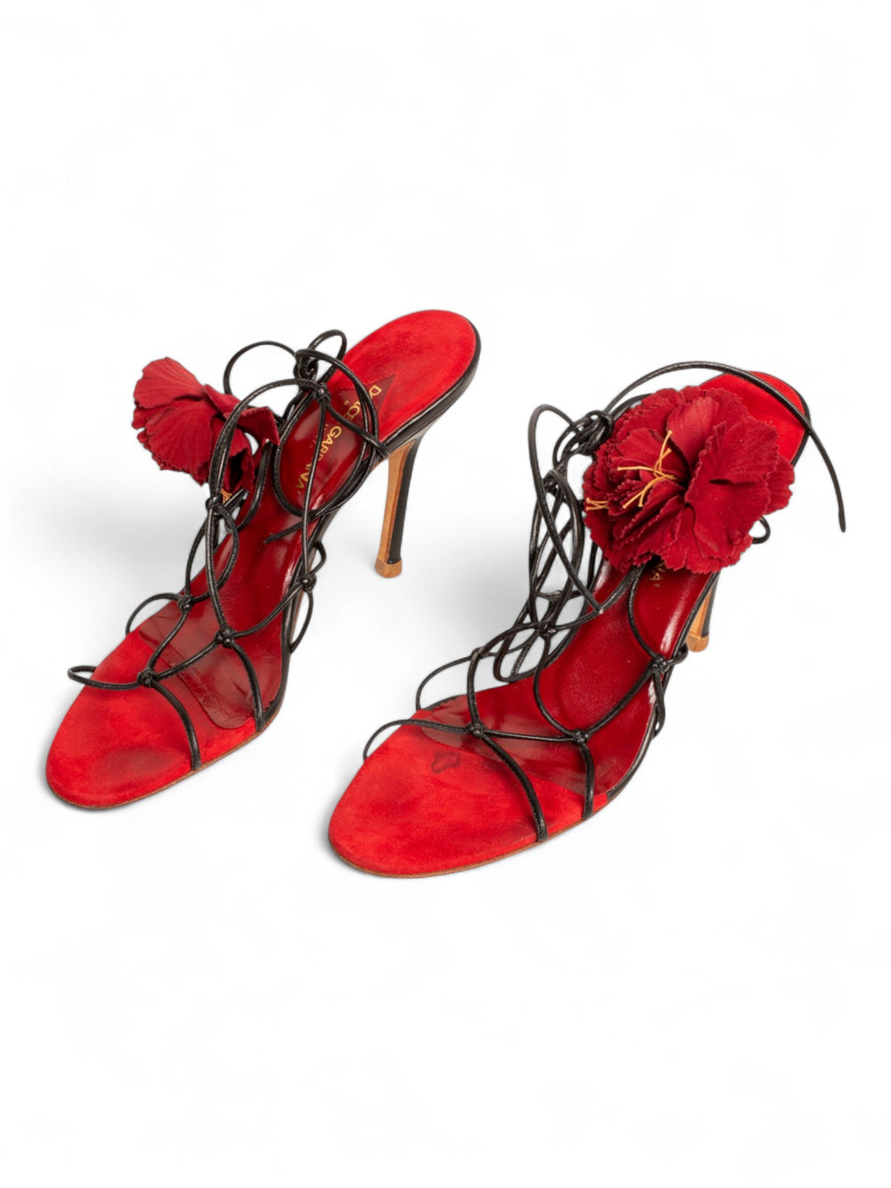 RARE RED & BLACK LACE STRAPPY ROSE HEELS