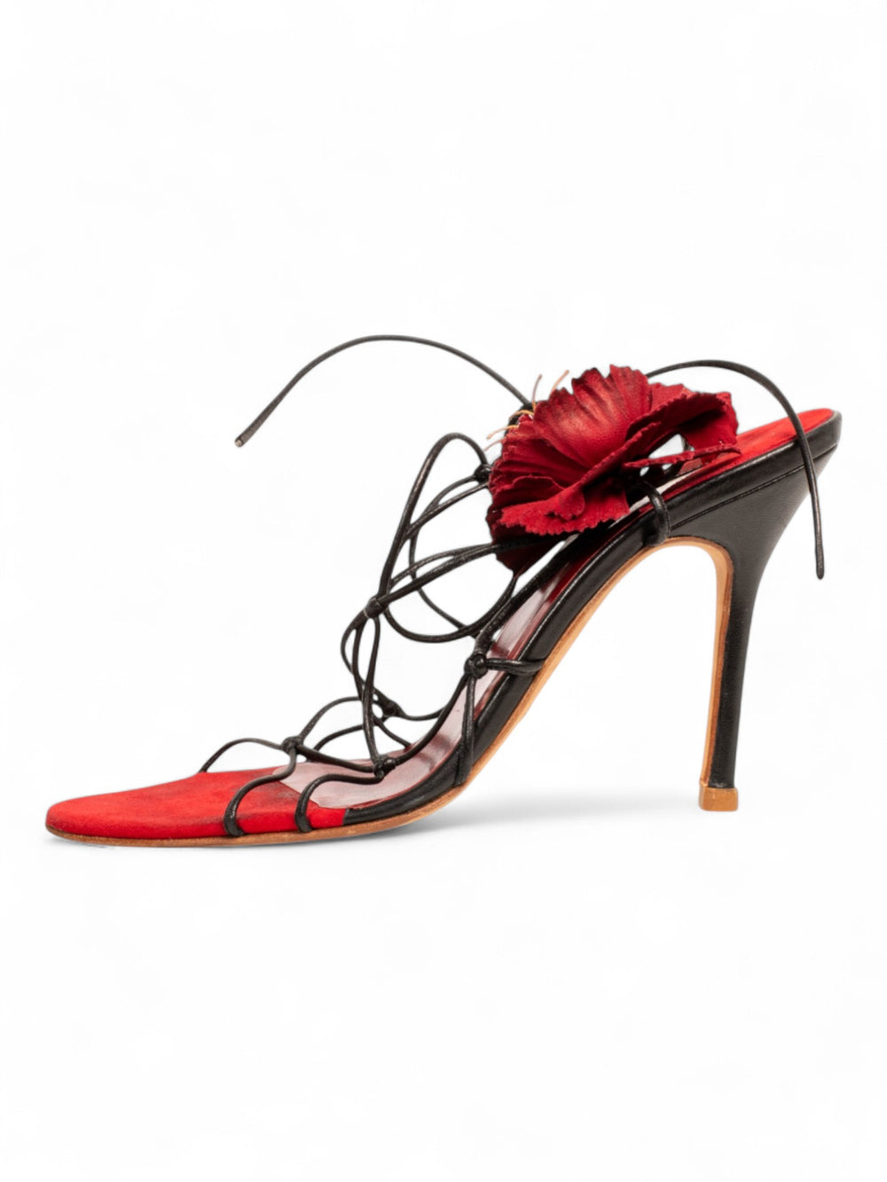 RARE RED & BLACK LACE STRAPPY ROSE HEELS