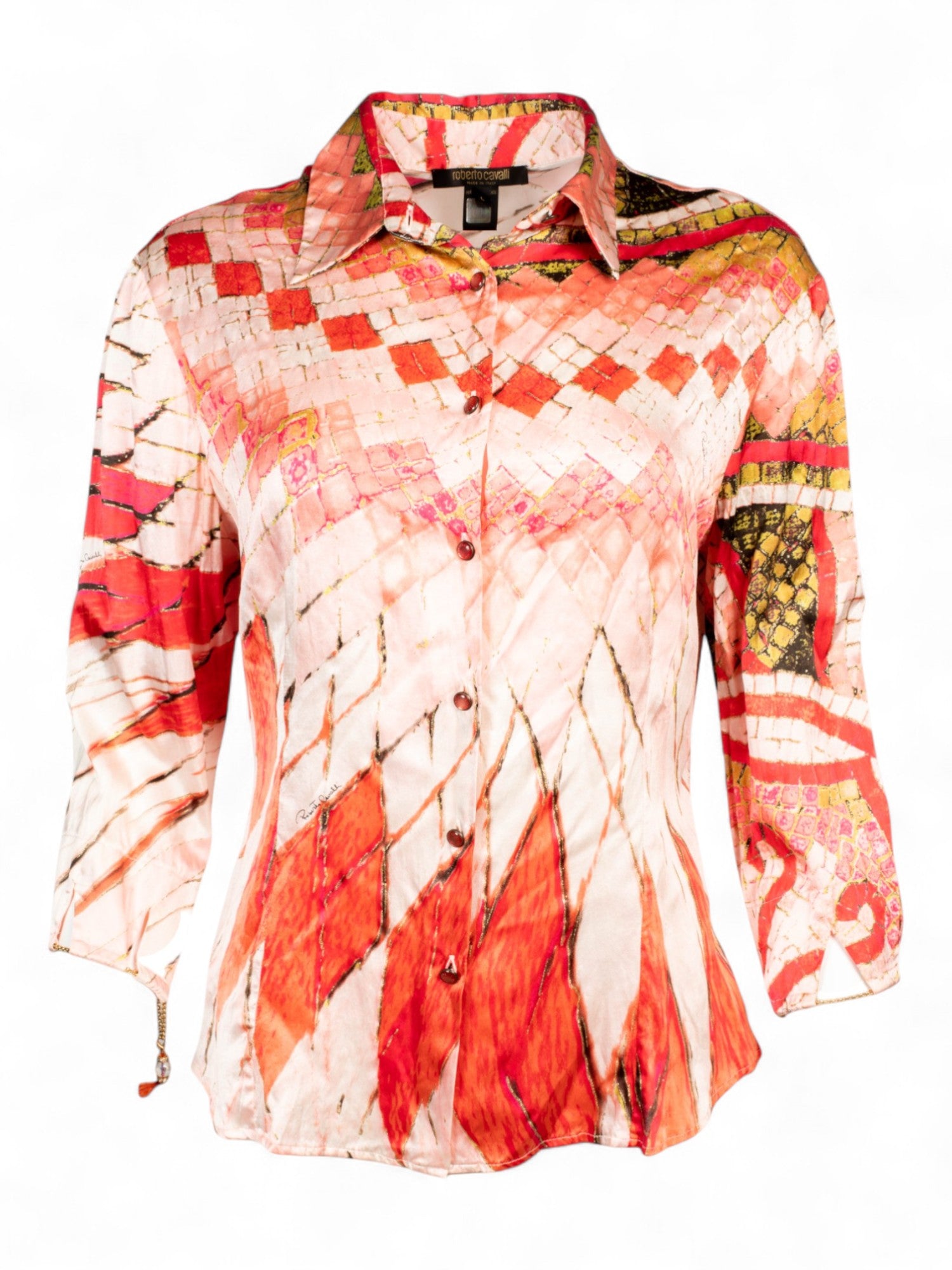 SS04 MOSAIC PINK SILK BUTTON DOWN TOP