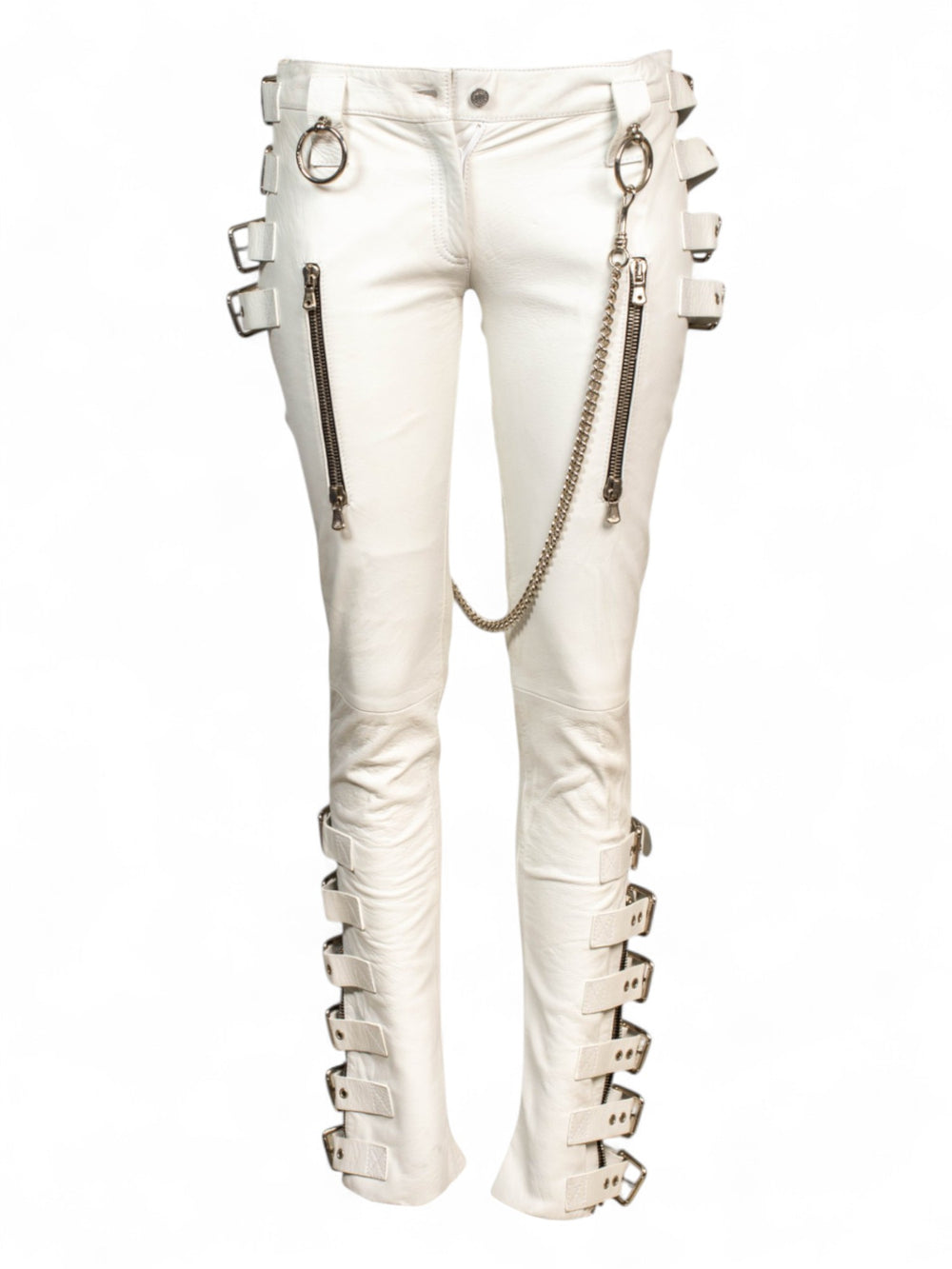 SS03 WHITE LAMBSKIN BONDAGE CARGO PANTS