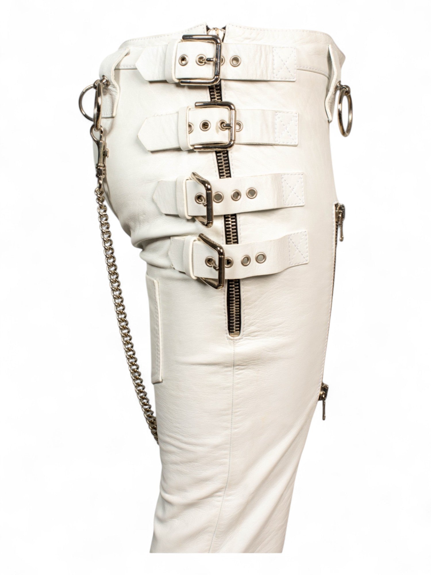 SS03 WHITE LAMBSKIN BONDAGE CARGO PANTS