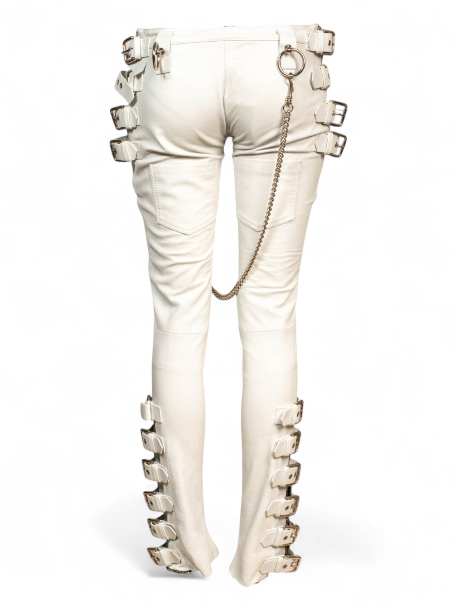 SS03 WHITE LAMBSKIN BONDAGE CARGO PANTS