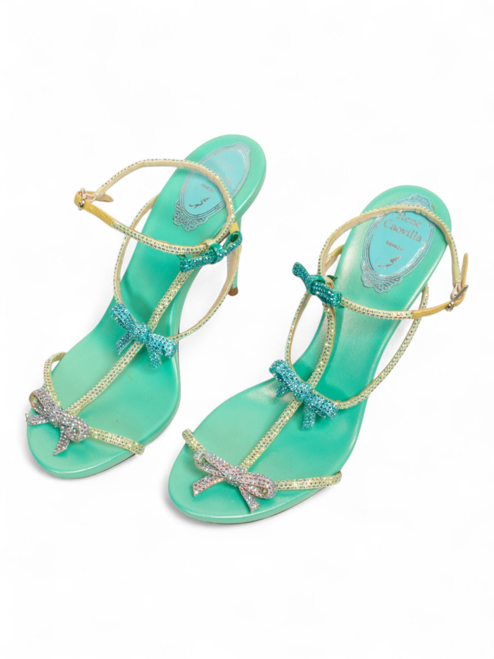 TURQUOISE RHINESTONE BOW HEELS @JKOVA