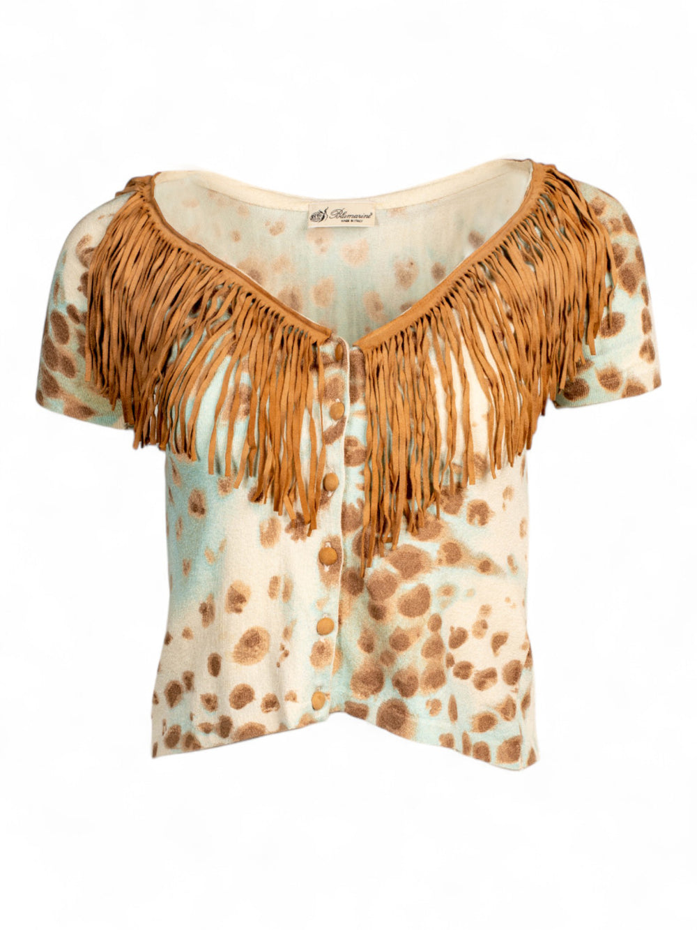 CHEETAH PRINTED FRINGE BUTTON DOWN TOP