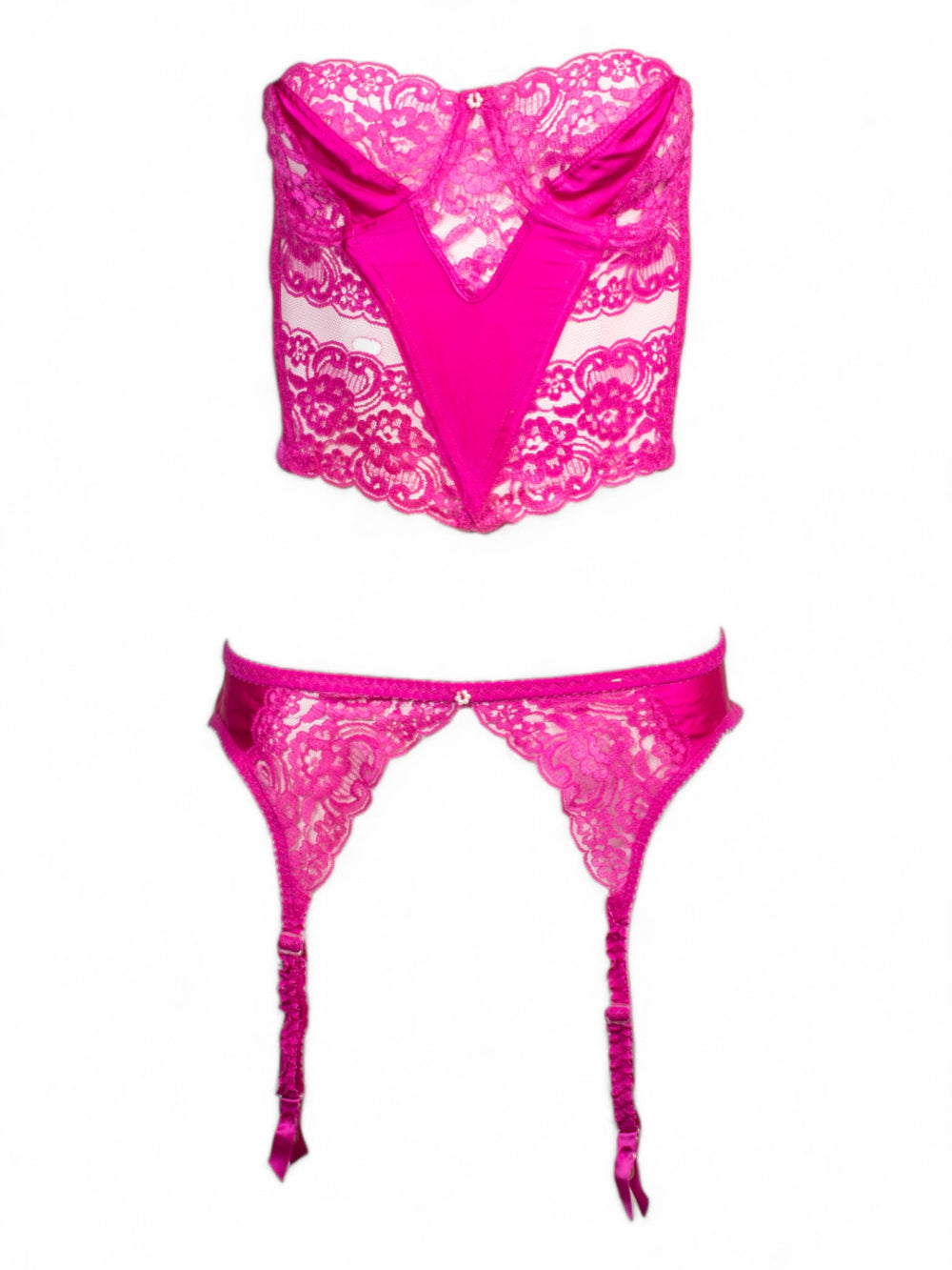 90S FUSCHIA V BUSTIER & GARTER SET