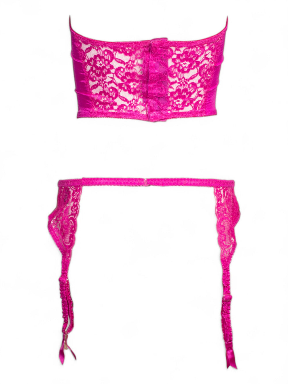 90S FUSCHIA V BUSTIER & GARTER SET
